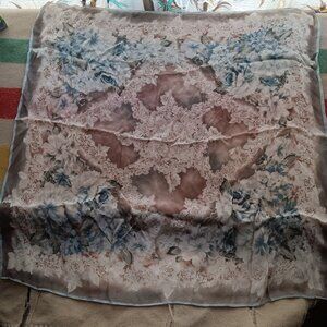 Vintage Silk Scarf Floral Print Square By The Vera Studio  31x31"